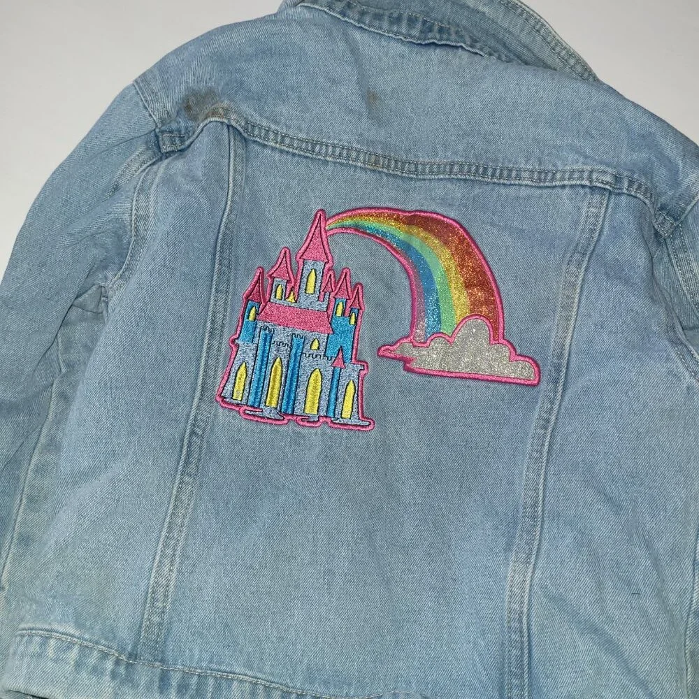 Disney US Girls Jean Denim Jacket Magic Kingdom Castle Flounder - Picture 3 of 13